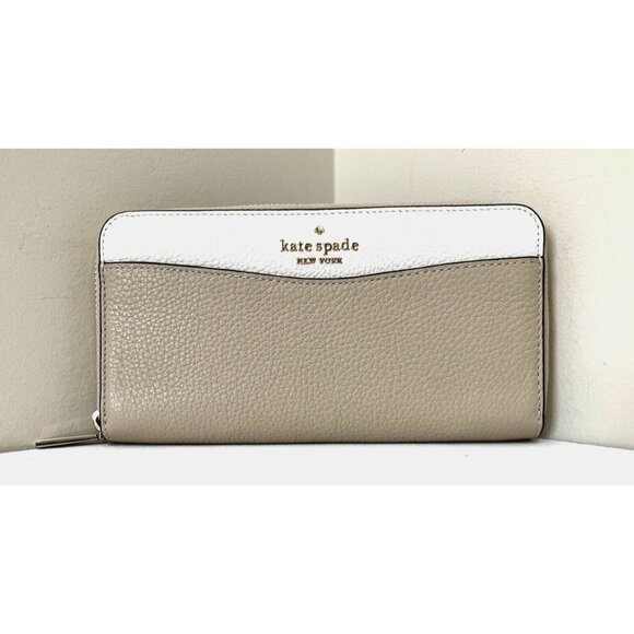 New Kate Spade Leila Large Continental Wallet Colorblock Leather Light Sand - Picture 1 of 4